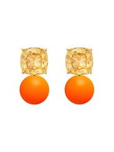 Cushion Cut Orange Pearl Rose Silver Gold Plated CZ Brass Hoop Earrings
