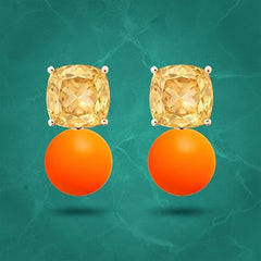 Cushion Cut Orange Pearl Rose Silver Gold Plated CZ Brass Hoop Earrings