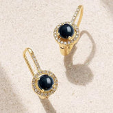 Black Coral Stone Rose Silver Gold CZ Anti Tarnish Brass Hoop Earrings