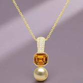 Geometric Octagon Rose Silver Gold CZ Pearl Anti Tarnish Brass Necklace