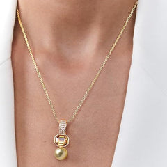 Geometric Octagon Rose Silver Gold CZ Pearl Anti Tarnish Brass Necklace