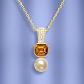 Designer Octagonal Rose Silver Gold CZ Pearl Anti Tarnish Brass Necklace