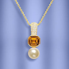 Designer Octagonal Rose Silver Gold CZ Pearl Anti Tarnish Brass Necklace