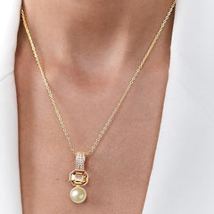 Designer Octagonal Rose Silver Gold CZ Pearl Anti Tarnish Brass Necklace