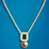 Elegant Emerald Rose Silver Gold Plated CZ Anti Tarnish Brass Necklace