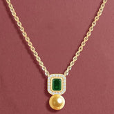 Emerald Green Rose Silver Gold CZ Pearl Anti Tarnish Brass Necklace