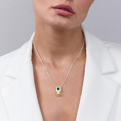 Emerald Green Rose Silver Gold CZ Pearl Anti Tarnish Brass Necklace