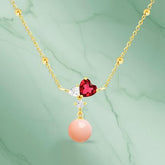 Designer Heart Pink Pearl Rose Silver Gold Plated CZ Brass Necklace