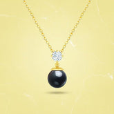 Elegant Black Beads Round Rose Silver Gold Plated CZ Brass Necklace
