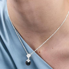 Elegant Black Beads Round Rose Silver Gold Plated CZ Brass Necklace