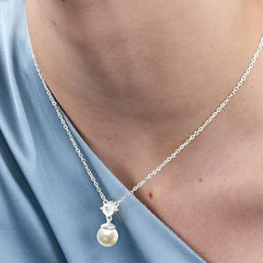 Minimal Star White Pearl Rose Silver Gold CZ Anti Tarnish Brass Necklace