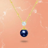 Designer Dark Blue Pearl Rose Silver Gold CZ Anti Tarnish Brass Necklace