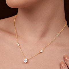 Elegant Pear Cut Rose Silver Gold Plated CZ Anti Tarnish Brass Necklace