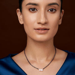 Modern Black Beads Rose Silver Gold CZ Anti Tarnish Brass Mangalsutra