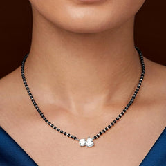 Modern Black Beads Rose Silver Gold CZ Anti Tarnish Brass Mangalsutra