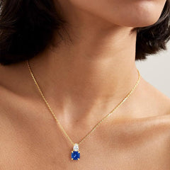 Blue Elegant Cushion-Cut Rose Silver Yellow Gold CZ Brass Pendant Chain