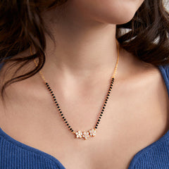 Traditional Floral Rose Silver Gold CZ Anti Tarnish Brass Mangalsutra