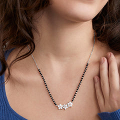 Traditional Floral Rose Silver Gold CZ Anti Tarnish Brass Mangalsutra