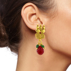 Red Temple Antique 22K Gold Plated Traditional Necklace Earring Set