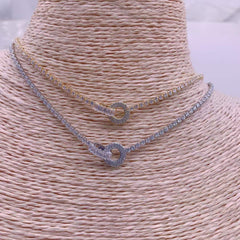 Dual Circle Eternity Solitaire 18K Gold Adjustable Necklace for Women