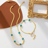 Five Turquoise Blue Snake 18K Gold Anti Tarnish Stainless Steel Necklace for Women