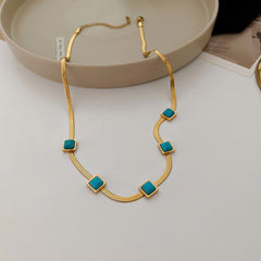 Five Turquoise Blue Snake 18K Gold Anti Tarnish Stainless Steel Necklace for Women