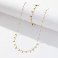 Rectangle 18K Gold Anti Tarnish Stainless Steel Necklace Bracelet Set For Women