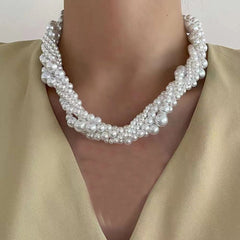 Different Size Pearl White 18K Gold Anti Tarnish Necklace For Women