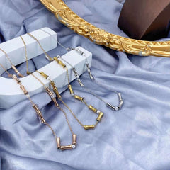 Bamboo Pearl Silver Anti Tarnish Stainless Steel Chain Necklace For Women