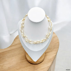 White 18K Gold Anti Tarnish Beads Layer Necklace For Women