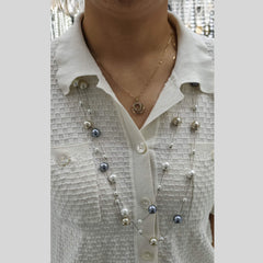 Dual Layer Pearl Multicolour Silver Anti Tarnish Long Necklace For Women