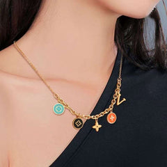 Flower Clover Letter Stainless Steel Enamel Multicolour 18K Gold Anti Tarnish Link Chain Charm Bracelet For Women