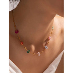 Daisy Flower Stainless Steel Acrylic Multicolour 18K Gold Anti Tarnish Link Chain Bracelet For Women