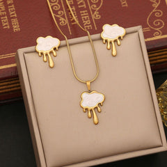 Cloud Mother Of Pearl White 18K Gold Stainless Steel Anti Tarnish Snake Chain Pendant Earring Set For Women