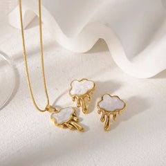 Cloud Mother Of Pearl White 18K Gold Stainless Steel Anti Tarnish Snake Chain Pendant Earring Set For Women