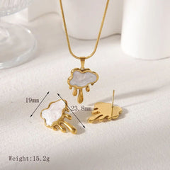 Cloud Mother Of Pearl White 18K Gold Stainless Steel Anti Tarnish Snake Chain Pendant Earring Set For Women