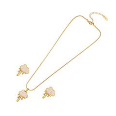 Cloud Mother Of Pearl White 18K Gold Stainless Steel Anti Tarnish Snake Chain Pendant Earring Set For Women