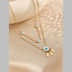 Evil Eye Mother Of Pearl Enamel White 18K Gold Stainless Steel Anti Tarnish Dual Layer Link Chain Necklace For Women