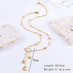 Crescent Star Cloud Cubic Zirconia Mother Of Pearl White 18K Gold Stainless Steel Anti Tarnish Necklace Earring Set For Women