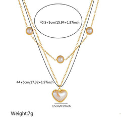 Heart Pearl White 18K Gold Stainless Steel Anti Tarnish Dual Layer Necklace For Women