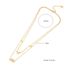 Butterfly Mother Of Pearl 18K Gold Stainless Steel Anti Tarnish Dual Layer Link Chain Necklace For Women