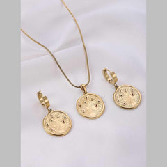 Beaten Medallion Coin 18K Gold Stainless Steel Anti Tarnish Snake Chain Necklace Earring Set For Women