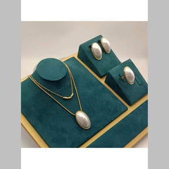 Oval Pearl White 18K Gold Stainless Steel Anti Tarnish Dual Layer Snake Chain Necklace Earring Ring For Women