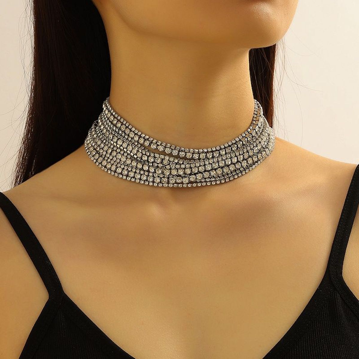 Studded Rhinestone Silver Anti Tarnish Necklace For Women