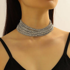 Studded Rhinestone Silver Anti Tarnish Necklace For Women