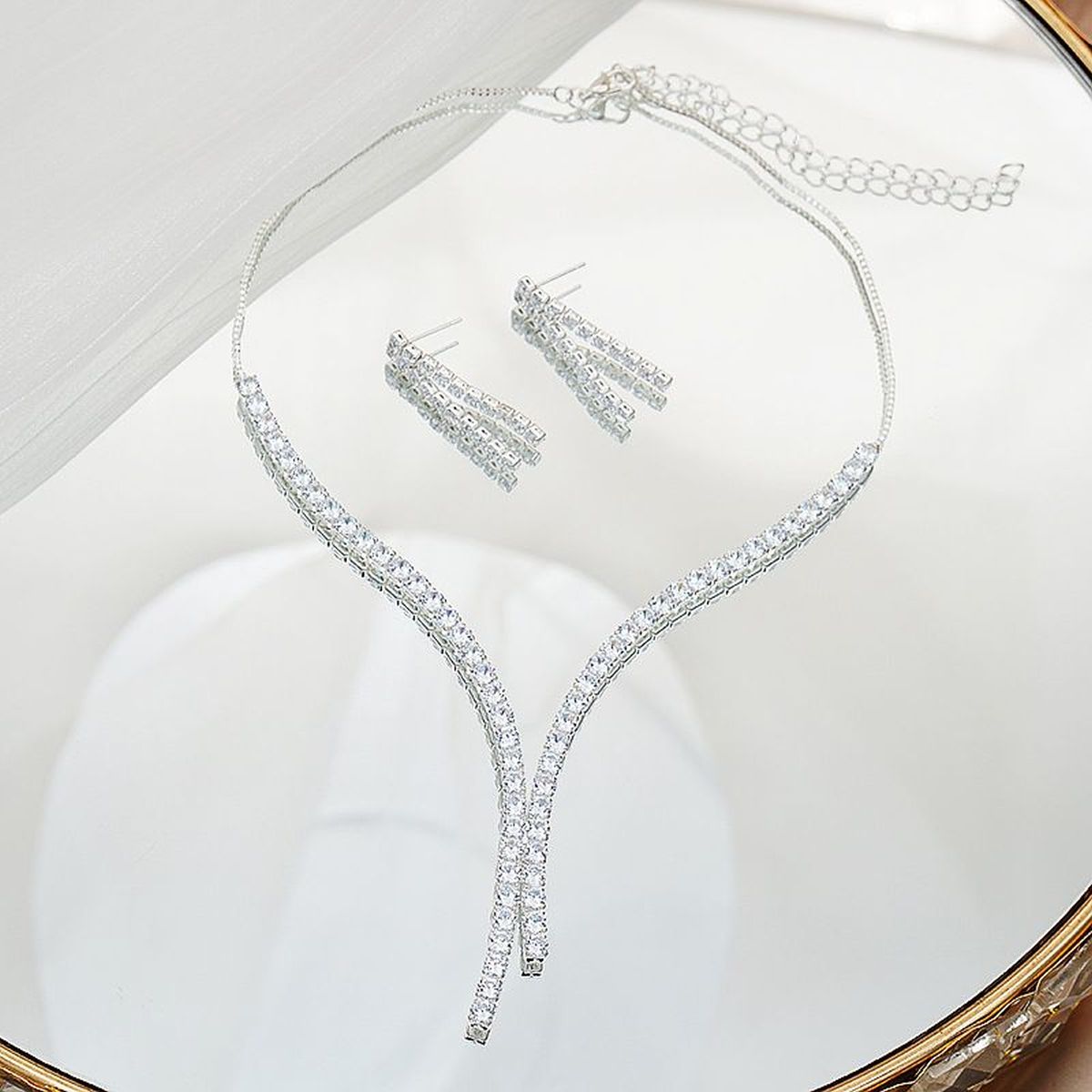 Solitaire Rhinestone Silver Anti Tarnish Necklace For Women