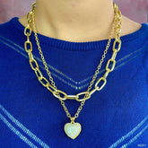 Heart Cubic Zirconia 18K Gold Anti Tarnish Three Layer Link Chain Necklace For Women