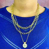 Round Baguette Cubic Zirconia 18K Gold Anti Tarnish Three Layer Link Chain Necklace For Women