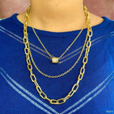 Drum Cubic Zirconia 18K Gold Anti Tarnish Three Layer Link Chain Necklace For Women