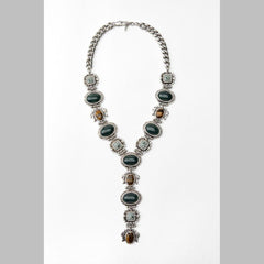 Vintage Ethnic Gemstone Silver Green Brown Y Necklace For Women